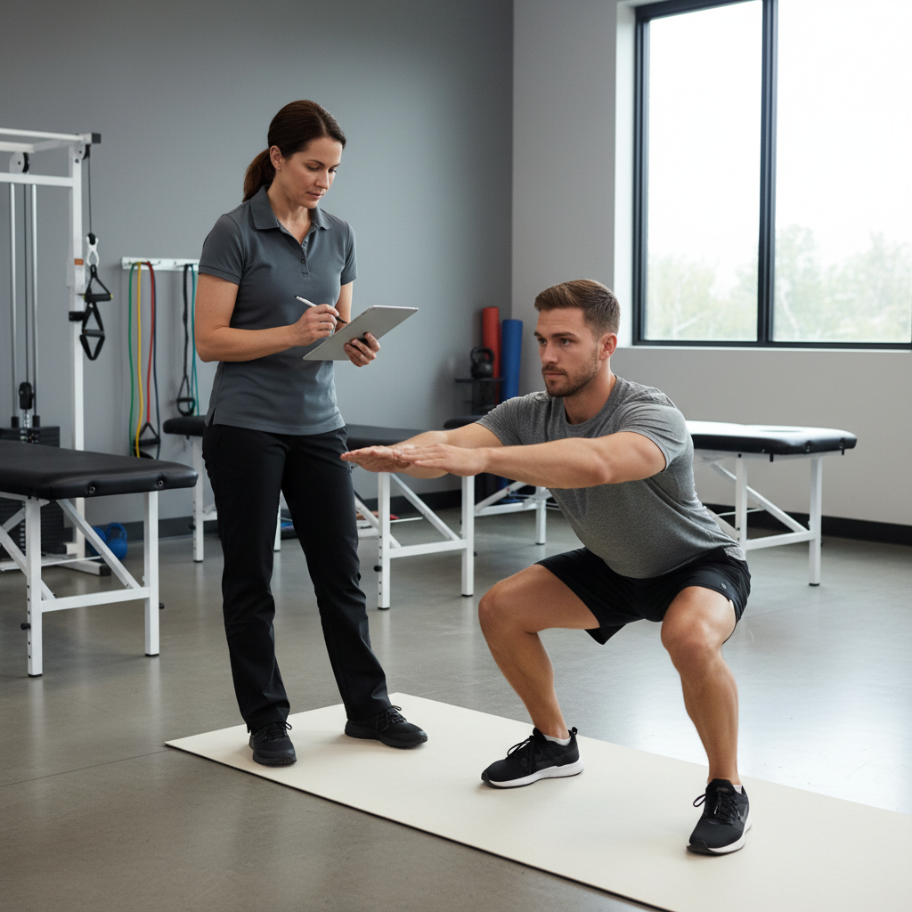 Physical therapist conducting one-on-one movement assessment with athlete in Londonderry physical therapy clinic