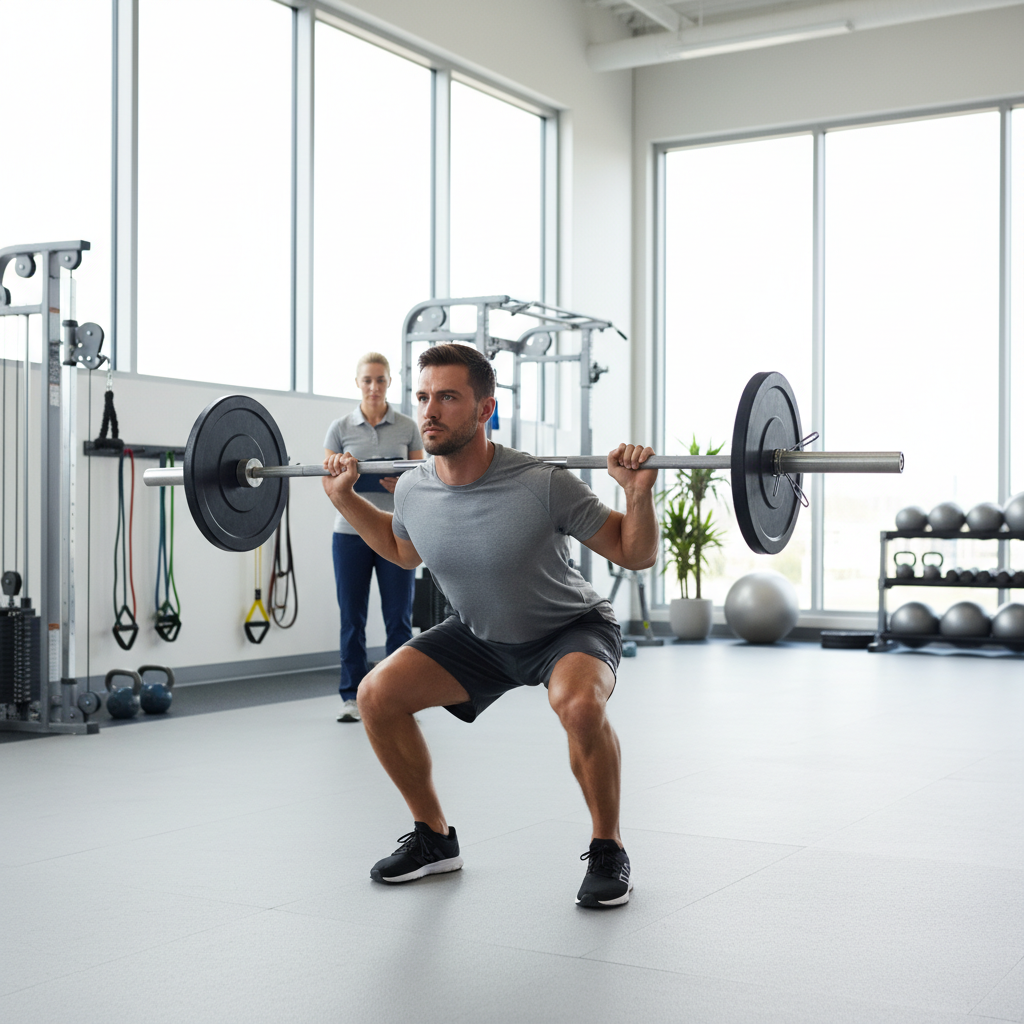  Athlete performing strength training exercises at Londonderry physical therapy clinic focused on sports performance