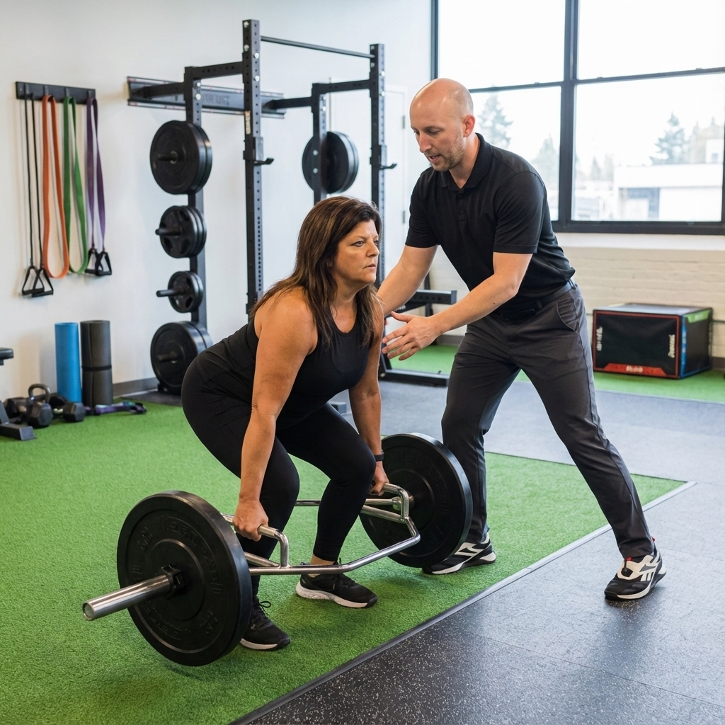 Patient working with a provider at a CrossFit physical therapy clinic in Londonderry