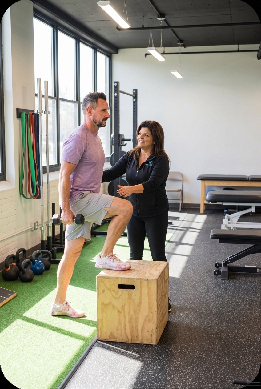 Patient working with a provider at a performance physical therapy clinic in Manchester