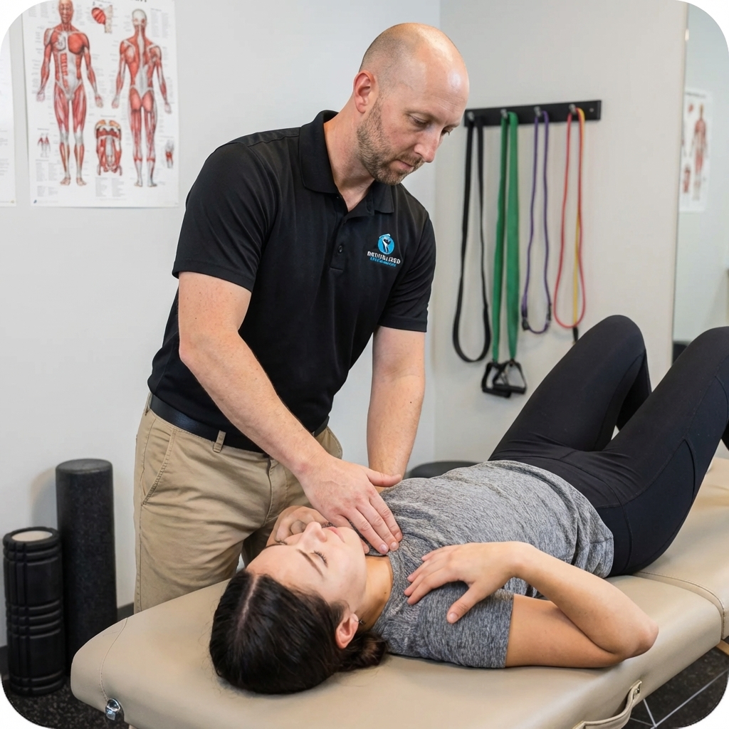 Athlete receiving manual therapy assessment from a physical therapist at a sports performance clinic in Manchester, NH